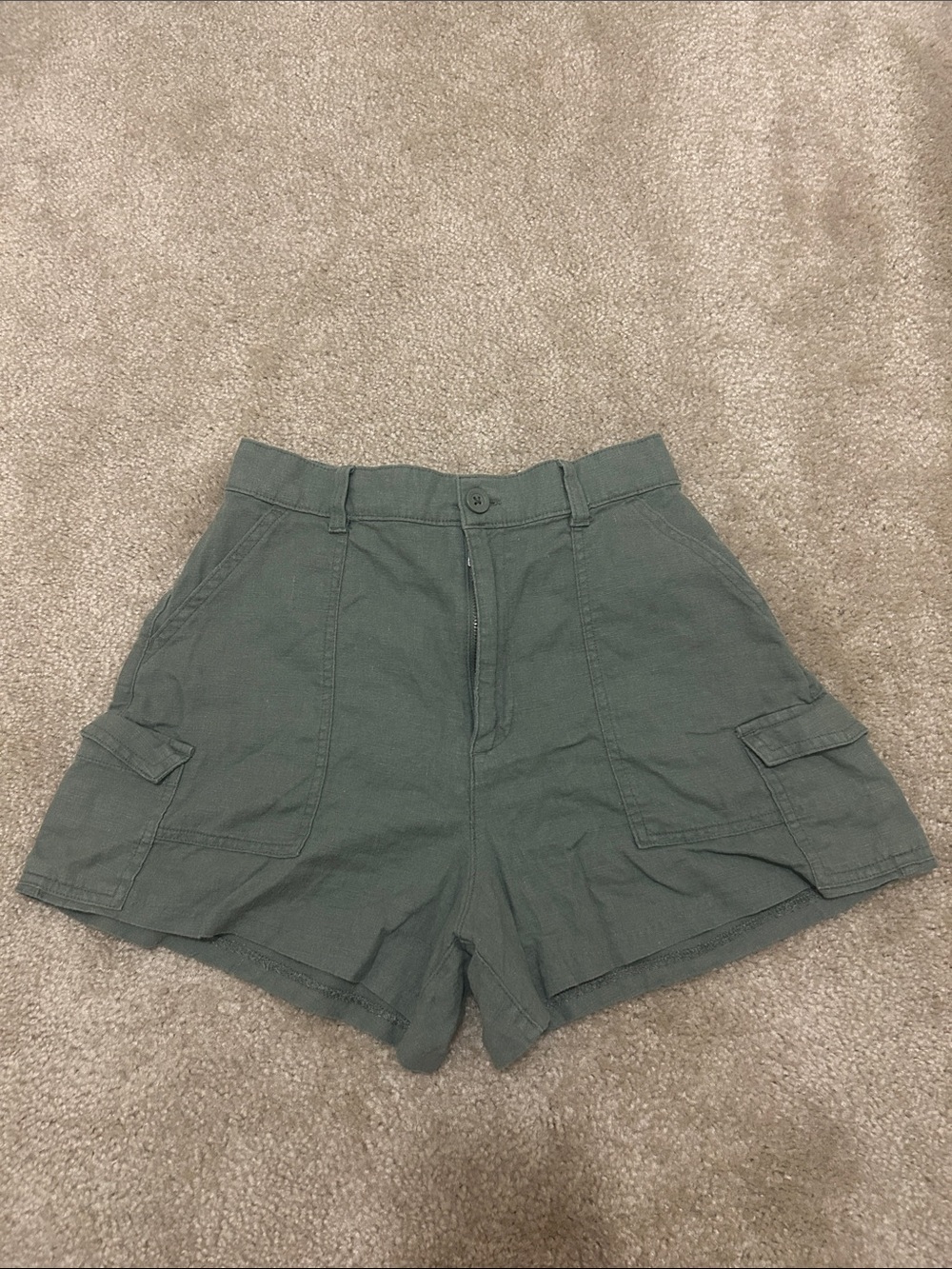 Hollister Olive Green High Waisted Linen Blend Shorts